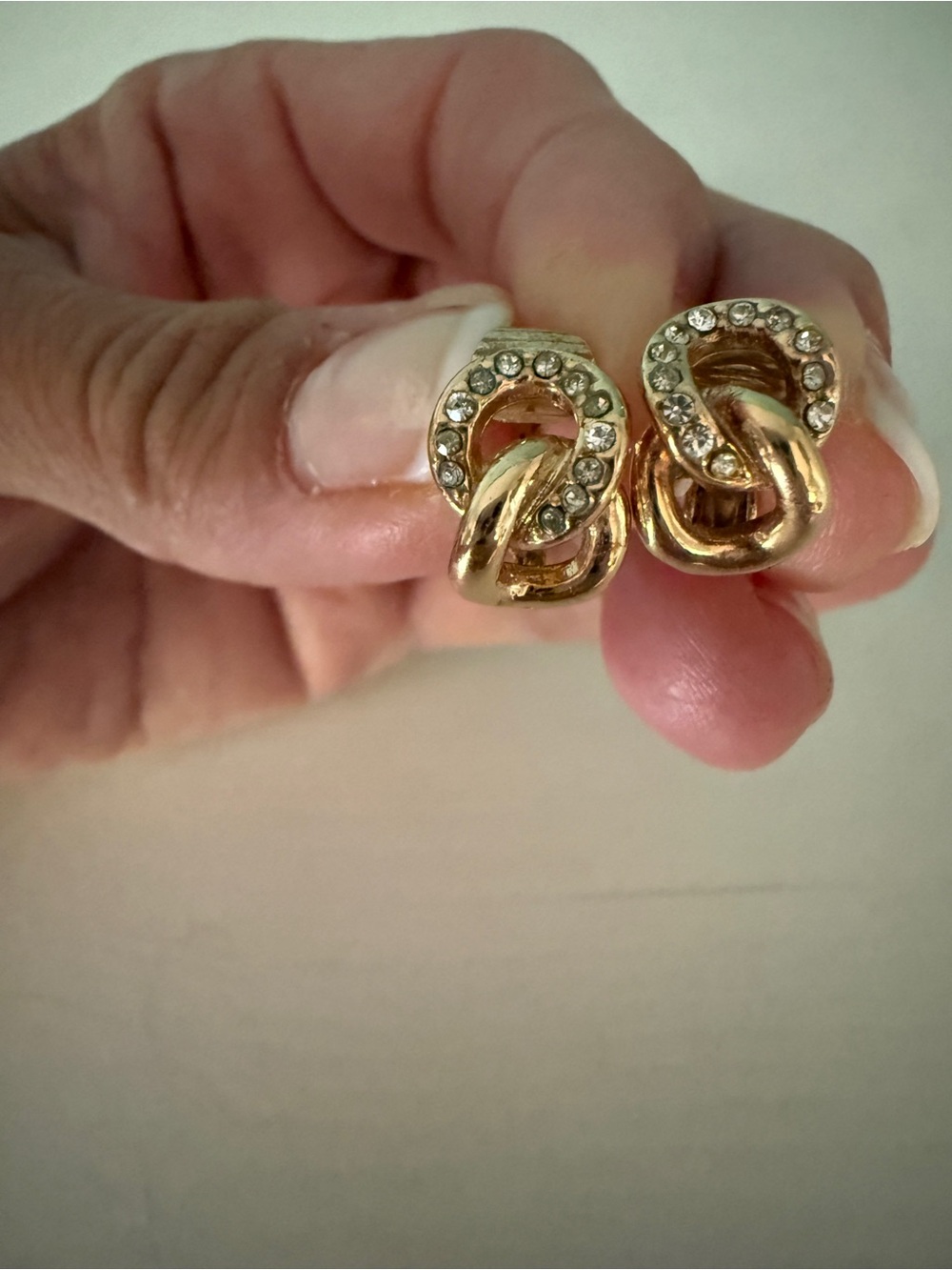 Authentic Vintage Christian Dior Chain Link Rhinestone Clip On Earrings